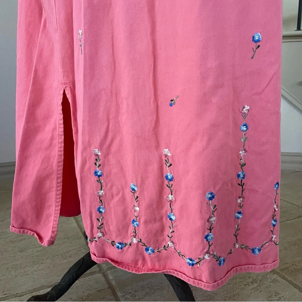 Vintage Basic Editions 100% Cotton Pink Twee Floral Embroidered Maxi Dress 90s - Picture 5 of 10
